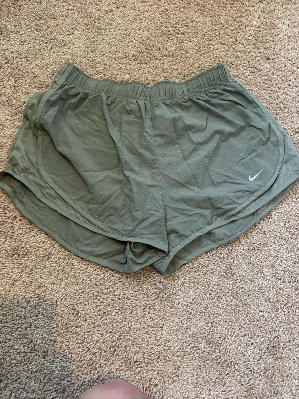 Nike Women's Olive Athletic Running Shorts with Swoosh